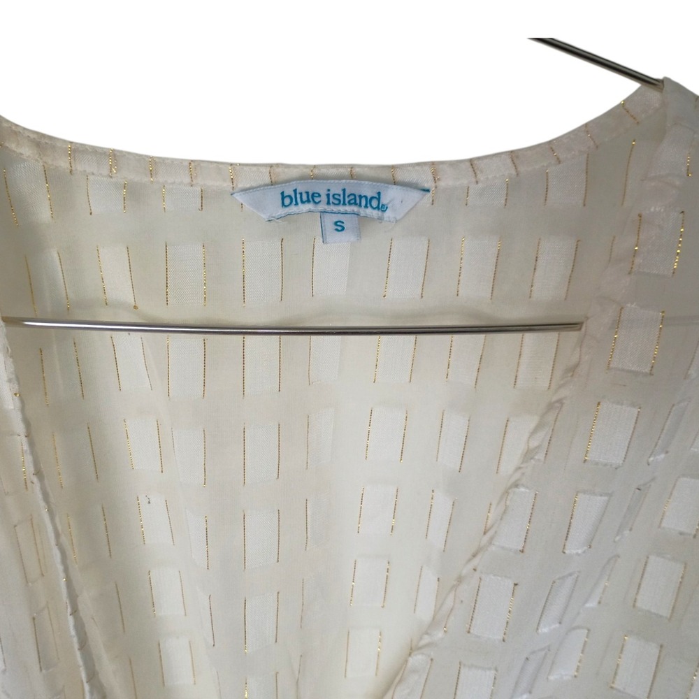 Blue Island White Gold Metallic Tassel Drawstring Swim Cover Up Kaftan S - Picture 8 of 11